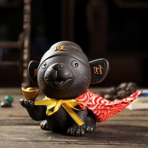 Handmade Purple Clay Tea Pet Ornaments Can Raise Zisha Zhaocai Dog Wangcai Cute Creative Tea Set Tea Play Zodiac Dog