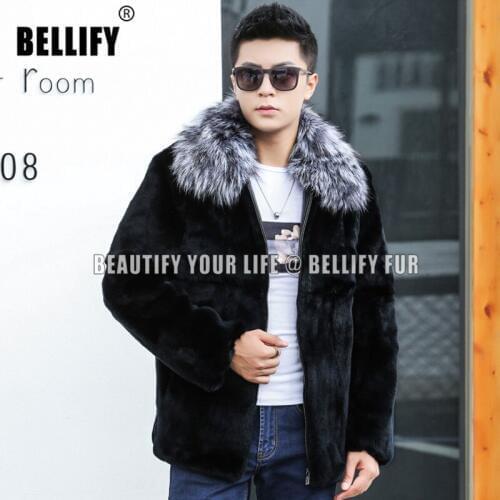 European talented men natural real rex rabbit fur jackets with Real Silver fox fur Collar capable gentlemen Real fur coats