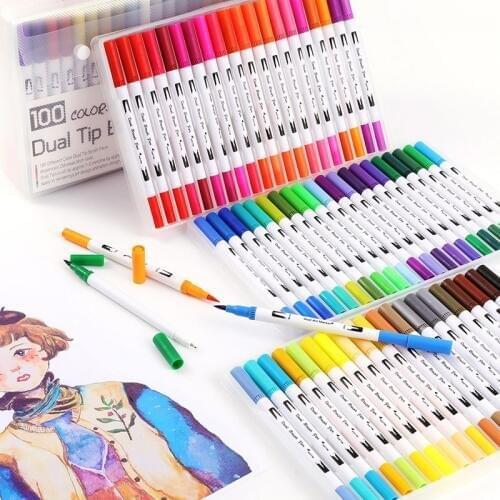 Water Based Art Sketching Markers Watercolor Dual Head 0.4mm Fineliner & 1-2mm Soft Brush Pen For Drawing Coloring Hook Line Pen