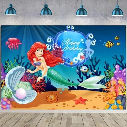 Mermaid Birthday Photography Backdrop Kids Cake Smash Girls Princess Under The Sea Photo Background Photocall Prop Banner