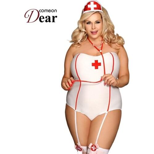 Comeondear Costume Women Sexy Strapless Nurse Teddy Lingerie White Solid Cosplay Women Bodysuit Sexy Erotic Body With Top A80675