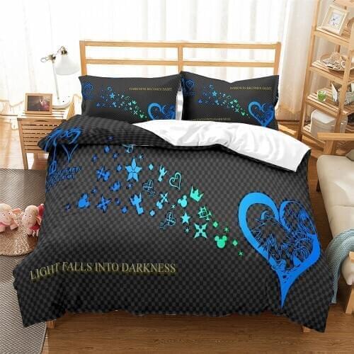 3D Print Heart Pattern Bedding Set Kingdom Heart Luxury Bed Linen Set Fashion Duvet Cover Set Blcak Bed Set With Pillowcase