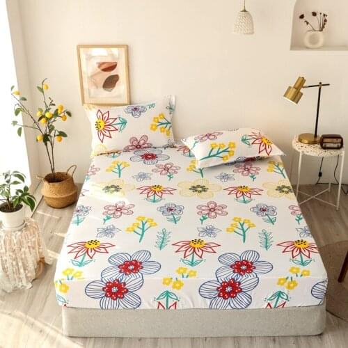Floral Active Printed Bed Sheet Set Black Mattress Cover Soft Sheet and Pillowcase Students Dormitory Fitted Sheet on Elastic