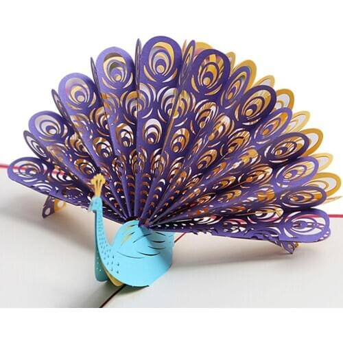 Creative Peacock 3D Pop Up Paper Greeting Card Festival Birthday Christmas Gift
