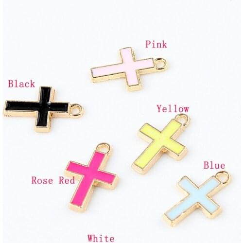 Alloy Metal Drop Oil Simple Cross Charms Pendant for DIY Colorful Handmade Dangle for Earring Necklace Bracelet Jewelry Making