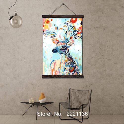 Cute Litter Deer HD Paint Scroll Painting HD Wall Art Hanging Canvas Painting HD Printed Pictures for Living Room Decoration