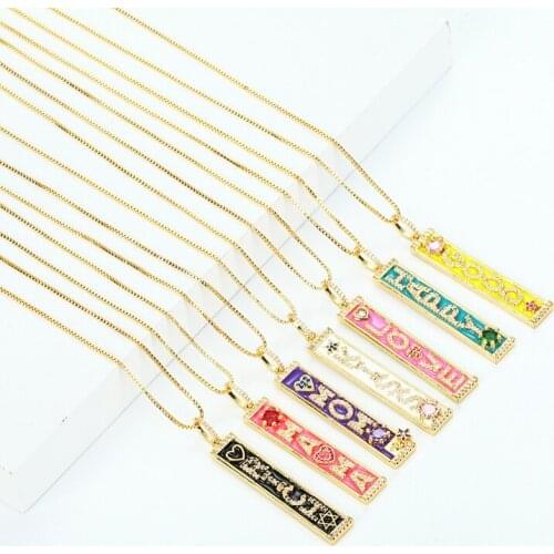 Daihe Fashion Gold Plated Enamel Letters Love Pendant Necklace Mom Good Lucky Colorful 3A Zircon Copper Necklace Women Jewelry
