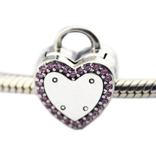 Fashion Jewelry Making Lock Your Promise Clip Fancy Pink Sterling Silver Beads For Woman Fits Original 925 Silver Bracelets