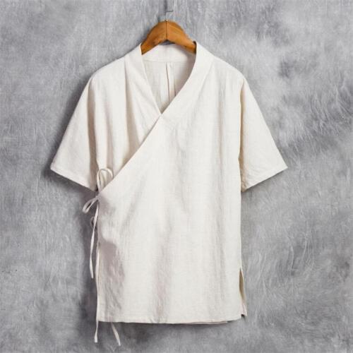Men Cotton Linen Short sleeve Kung Fu Shirt Classic Chinese Style Tang Clothing Size M-6XL