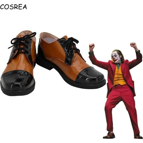 Custom Made Joker Joaquin Phoenix Arthur Fleck Scary Clown Cosplay Shoes Brown Black Lace-up Leather Shoes Men Halloween