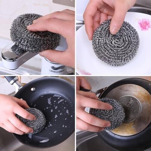 6pcs Stainless Steel Scouring Ball Cleaning Set Scouring Sponge Cleaning Metal Scrubber Ball Scouring Pad Kitchen Tools