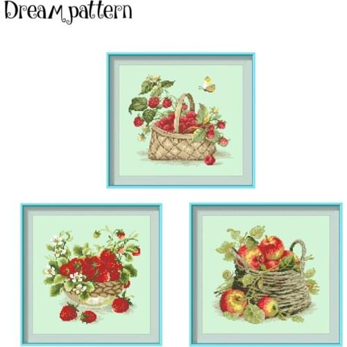 Basket with raspberries cross stitch kits fruit pattern 18ct 14ct 11ct light green fabric DIY embroidery kit for beginners