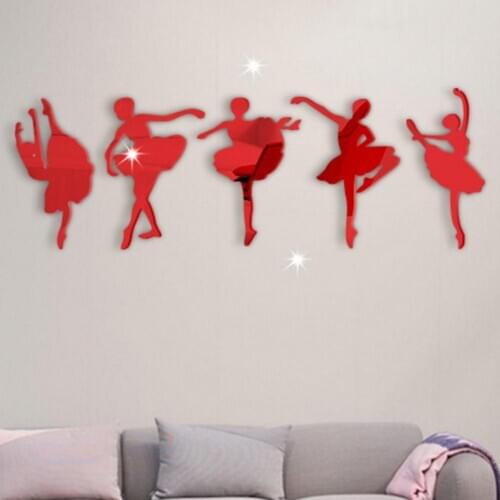 Set Of 5 Ballerina Mirror Wall Stickers Ballet Dancer Decals Vinyl Home Decor For Girls Bedroom Dancing Room Dance Studio Murals