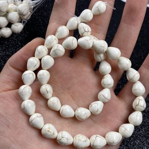 Natural Semi-precious Stones White Turquoise Straight Hole Round Droplet DIY for Jewelry Making Necklace Earrings Bracelet Gift
