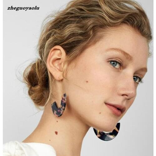 New Fashion Leopard Grain Multi-color Big Hook Acrylic Earrings Special Design Semicircle Resin Drop Earring Statement Earrings