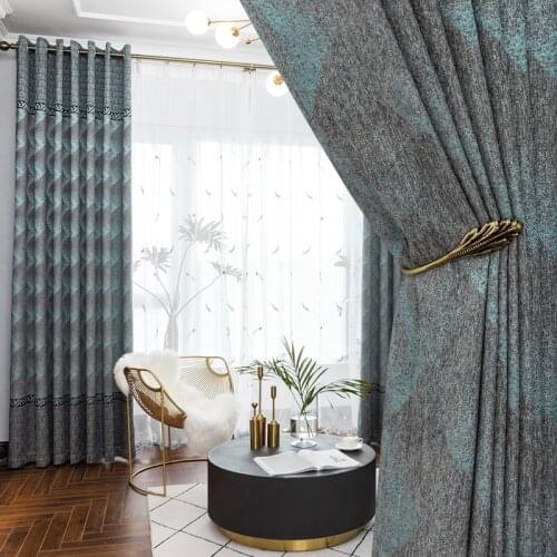 Grey Chenille Blackout Curtains for Living Room Bedroom Solid Color Modern Window Treatments Blinds Thick Curtains Customized