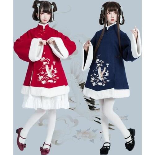 Fairy Crane Original Design Chinese Hanfu Style Chipao Dress Coat Womens Lolita Winter Cape Fine Embroidery Vintage Cute Girl