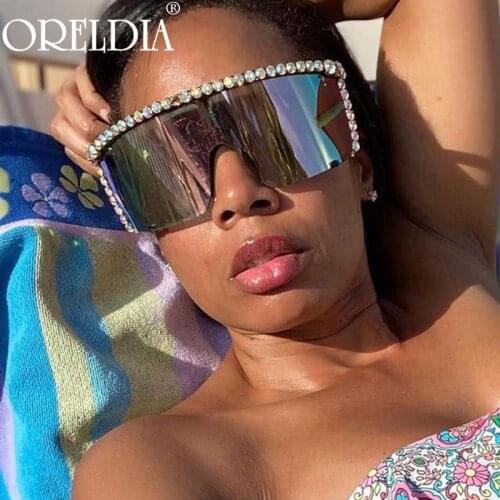 Fashion Goggle Sunglasses Women 2021 One Piece Diamond Sun Glasses Oversized Rhinestone Sunglasses Men Eyewear Luxury Brand