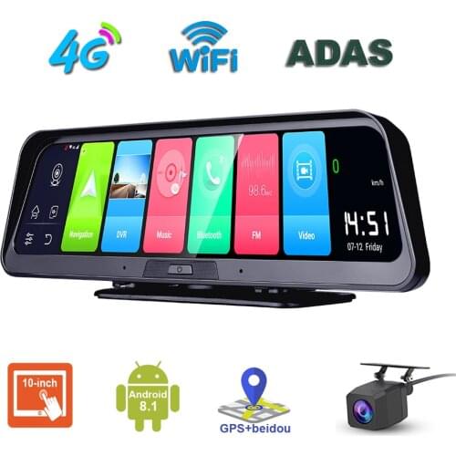 Android 8.1 Dash Cam 10 inch 4G Car DVR For Auto Rearview Mirror WiFi HD Video Recorder GPS Navigation Dash Camera Registrator