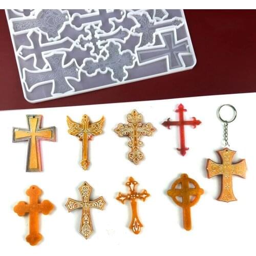 DIY Resin Silicone Mold Handmade Mirror Halloween Crucifix Keychain Mold Jewelry Pendant Decoration Resin Key Pendant Craft