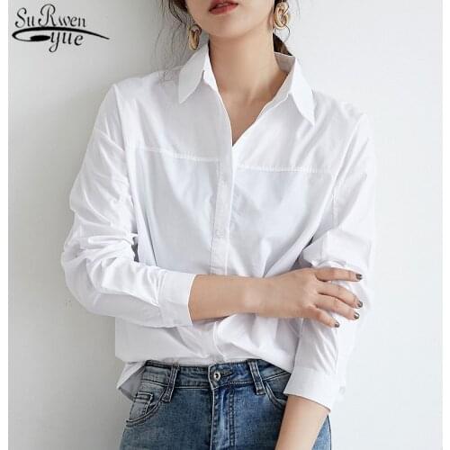 2021 Korean Autumn Wild White Shirt Long Sleeve Single Breasted Blouse Women Cotton Top Loose Casual Bottom Shirt 12657