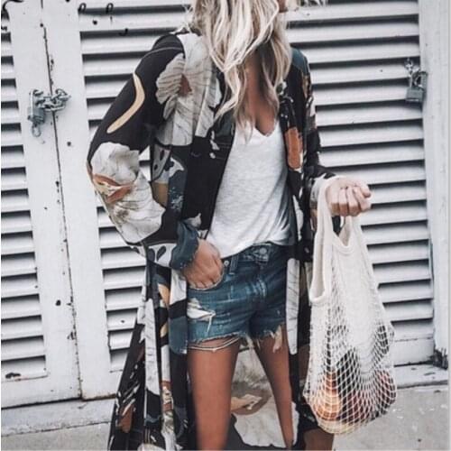 Women Chiffon Floral Print Loose Shawl Kimono Cardigan Top Cover up Shirt feminina 2019 clothes