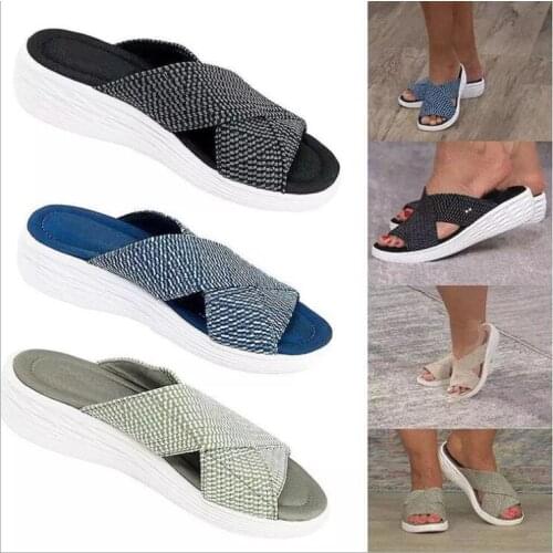 Women Wedges Sandals Summer 2021 New Soft Outdoor Casual Slippers Elastic Sandals Beach Platform Slippers Women Shoes Large Size