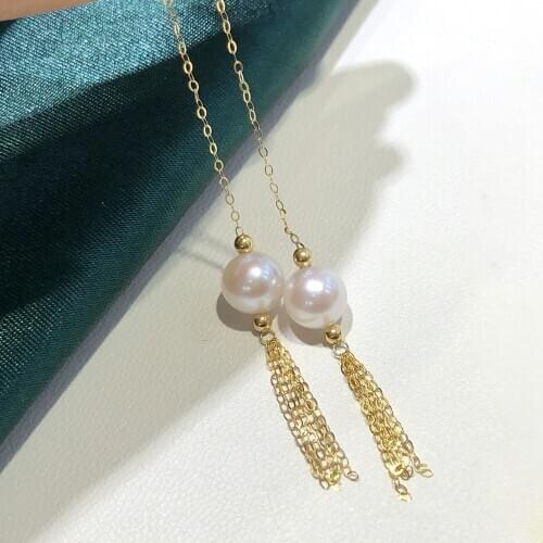 MADALENA SARARA 7-8mm AAA Freshwater Pearl 18K Gold Tassel Earrings Korean Trendy Style Simple Chain AU750 Fine Women Earring