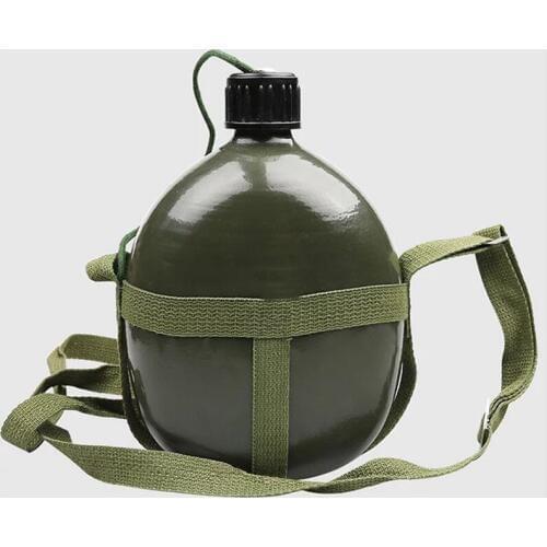 1/3L Aluminum Kettle Outdoor Portable Kettle Students Military Training Kettle Army Green Strap Water Bottle