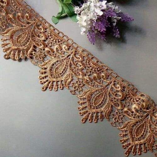 1 Yard Dark Gold Embroidered Flower Lace Ribbon Trims for Costumes Sofa Home Textiles Curtain Trimmings Dress Applique