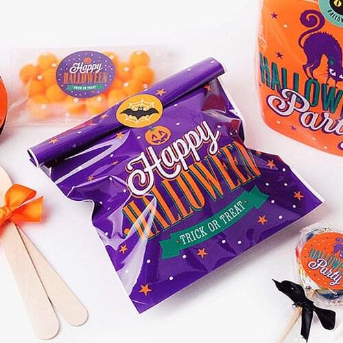 10pcs Halloween Candy Bag Pumpkin Cookie Bags Plastic Packaging Bags Halloween Party Decoration Baby Shower Wrapping Bags