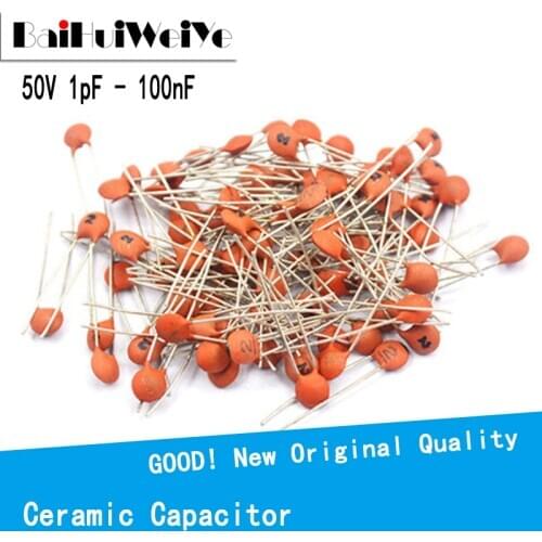 100PCS/LOTE Ceramic Capacitor 50V 1pF ~ 100nF 0.1uF 104 4.7PF 10PF 22PF 33PF 47PF 100PF 101 220PF 221 330PF 470PF 1NF 103 47NF