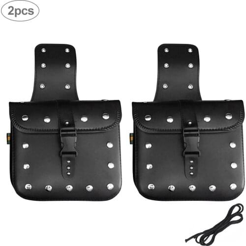 2 Psc Motorcycle Saddle Bag Set Medium Waterproof Insulated PU Leather Side Bag Sportster Softail For Suzuki Cruiser Smooth Leat