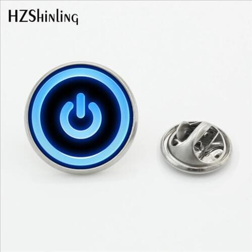 2017 New Fashion Power Button On Off Lapel Pins Round Power Button Butterfly Fashion Jewelry Stainless Steel Brooch Pins