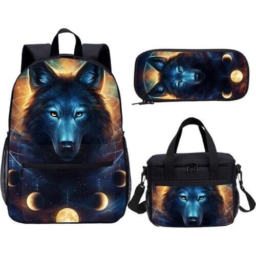 Animal Wild Wolf Child School Bag Set 3D Print 3 Pcs Student Backpack Set For Girls Boys Teenage