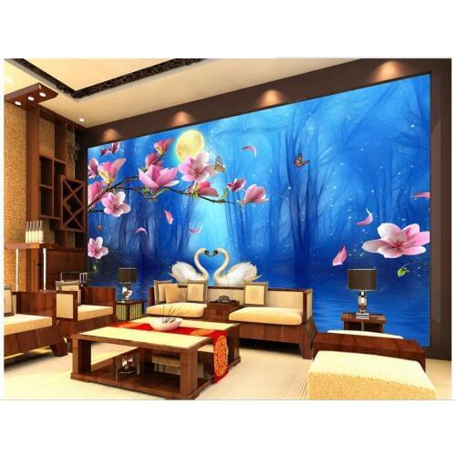 Custom 3D wallpaper for wallpaper 3 d wall murals wallpaper mural Swan lake orchid dream blue background wall home decoration