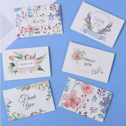 6Pcs "Thank Ysou" Card with Envelopes and Stickers Multi Style Floral Card Wedding Party Invitation Greeting DIY Gifts Postcard