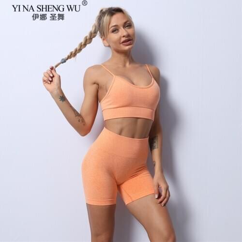 Seamless Women Yoga Set Fitness Suit Woman Tracksuit Sport Pant Sleeveless Top Gym Wear Running Clothing Shorts Activewear New