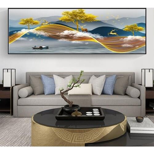 Large Diamond Painting Full Square Round Golden Abstract Landscape Art 5D Diy Diamond Embroidery Kits Christmas Decoration