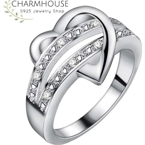 Charmhouse 925 Silver Rings For Women Zirconia Heart Wedding Ring Bague Femme Anillo Engagement Jewelry Party Gifts Bijoux