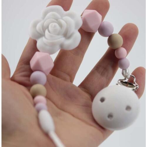 Baby Teether Bracelet Chews Nurse Gift Toys Flower Teething Necklace Pacifier Clip Infant Teether Food Grade Silicone