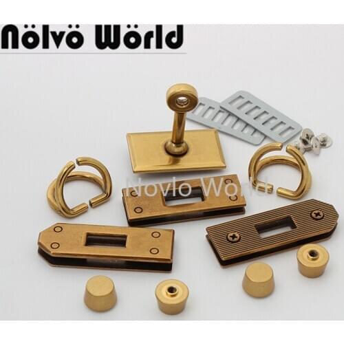 5-30sets 42*19mm old gold rectangle a set of lock for lady luxury leather handbag with eyelets rivets chain purse accessories