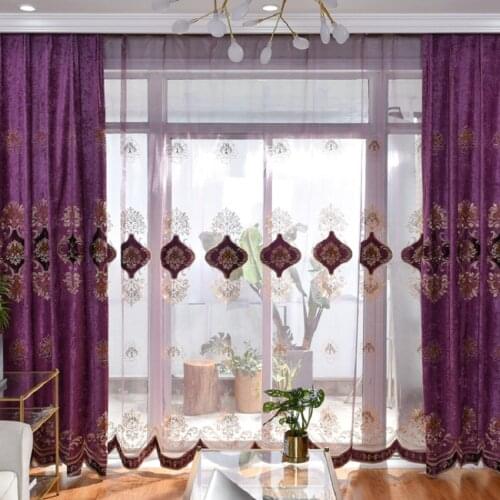 European Luxury Fashion Modern Embroidered Curtains Purple Blackout Curtains for Living Room and Bedroom