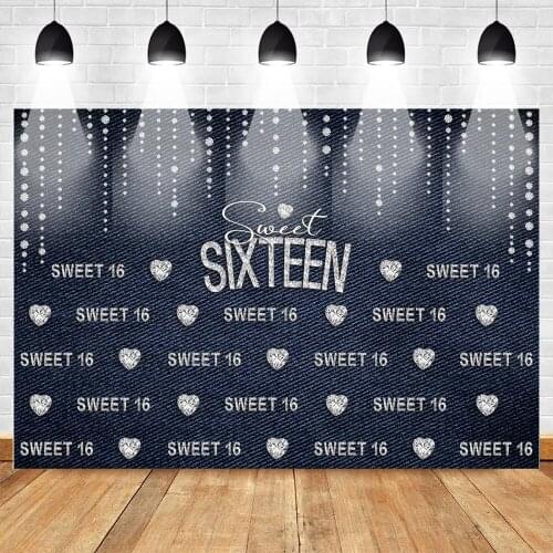 Sixteen Birthday Background Black Diamonds Decorated Backdrops Vinyl Backdrop for Girls Birthday Video Photography Background