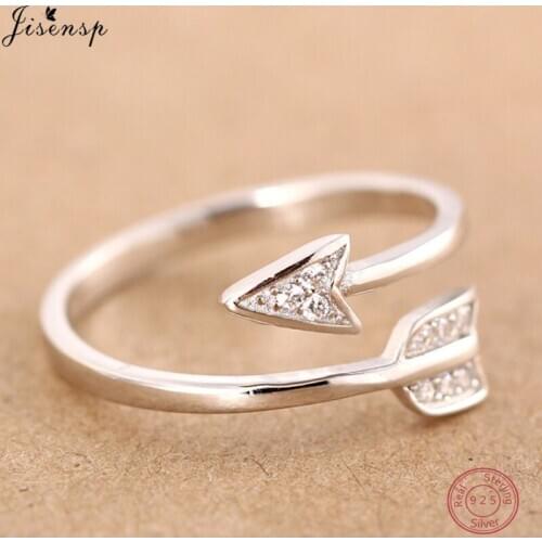 Jisensp 925 Sterling Silver Cute Arrow Crystal Rings for Women Adjustable Engagement Ring Couple Midi Rings for Lover Best Gifts