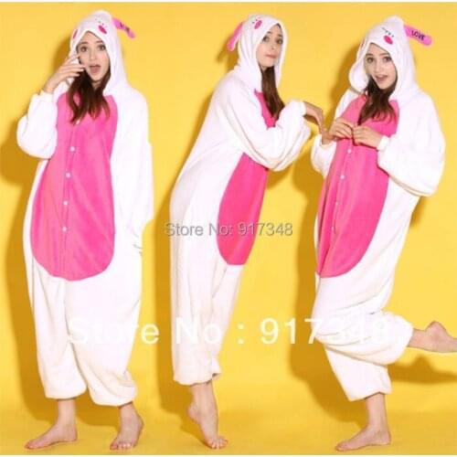 Cartoon Animal Love Rabbit Unisex Adult Flannel Onesies Onesie Pajamas Jumpsuit Hoodies Sleepwear For Adults