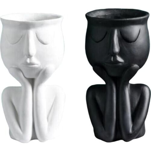 2 Pc Character Portrait Flower Pot Resin Succulent Plant Pot Abstract Face Flower Pot Household Desktop Vase