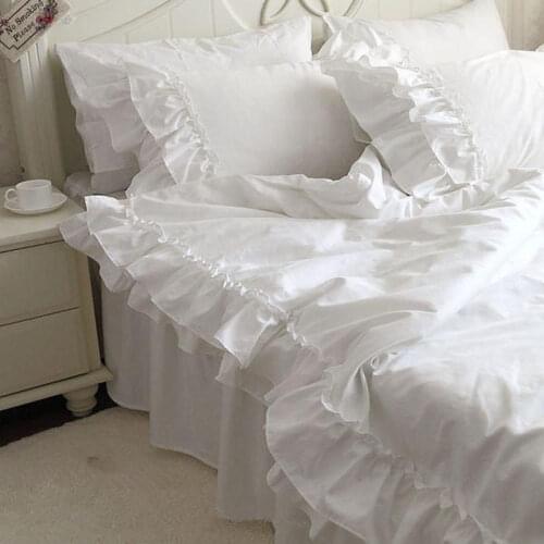New korean double lotus leaf block bedding set handmade satin cotton lace folds bedding wedding decoration duvet cover 4pcs/set