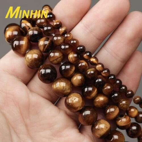 MINHIN 4/6/8/10mm Natural Stone AB+ Quality Brown Gold Tiger Eye Agates Round Loose Beads for Jewelry DIY Making 15" Strand