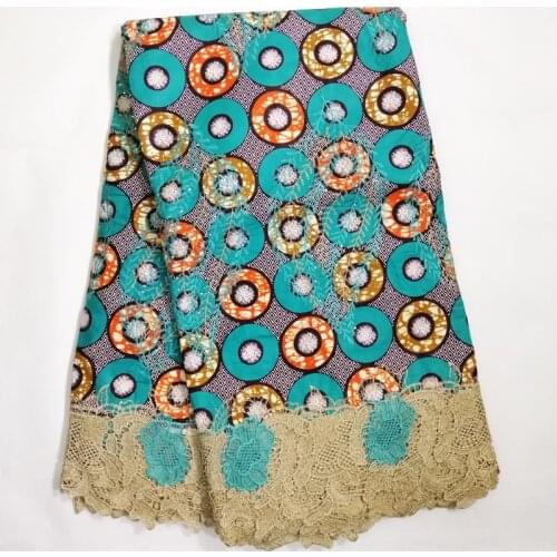 New Fashion Ankara Wax Lace Fabric 6yards African Nigerian 100% Cotton Wax Print Fabric Guipure Lace With Wax Fabric WL2809